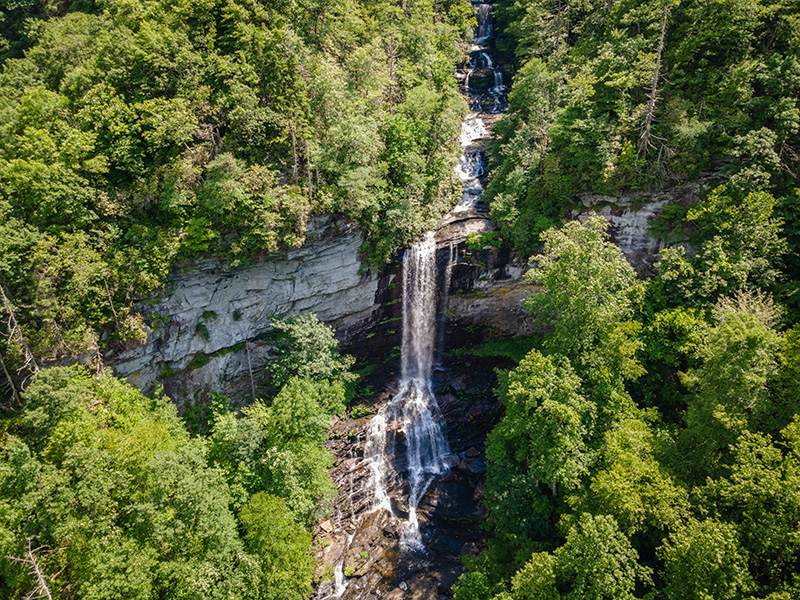 drone view of Raven Cliff Falls