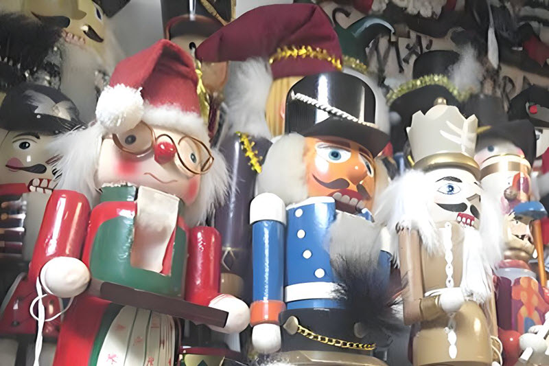 handmade nutcrackers line the shelves at a store in Clinton, NC