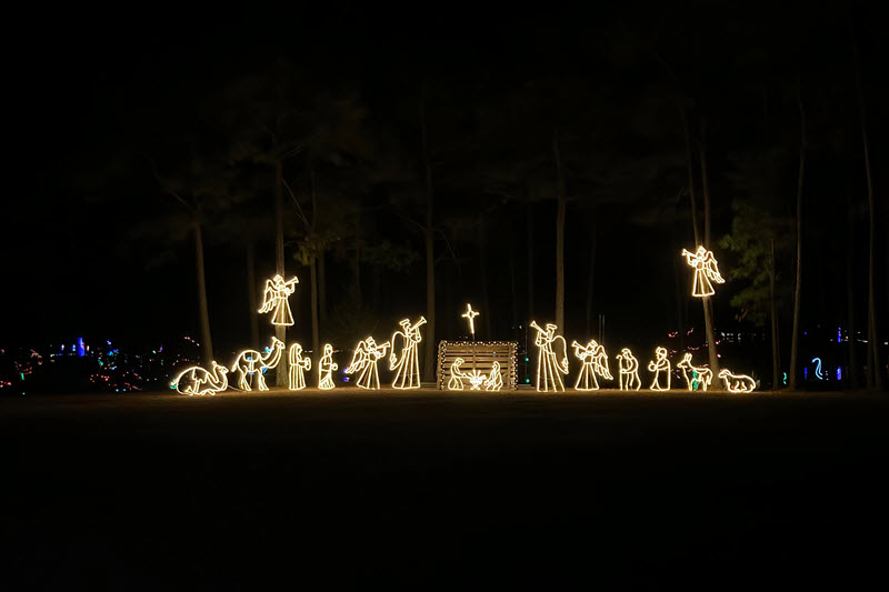 A nativity scene made out of strands of light at Lu Mil Vineyard Festival of Lights
