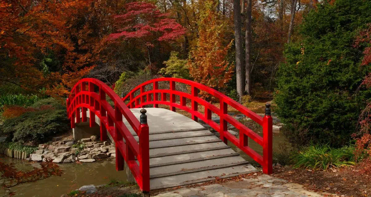 Red bridge at sarah duke gardens