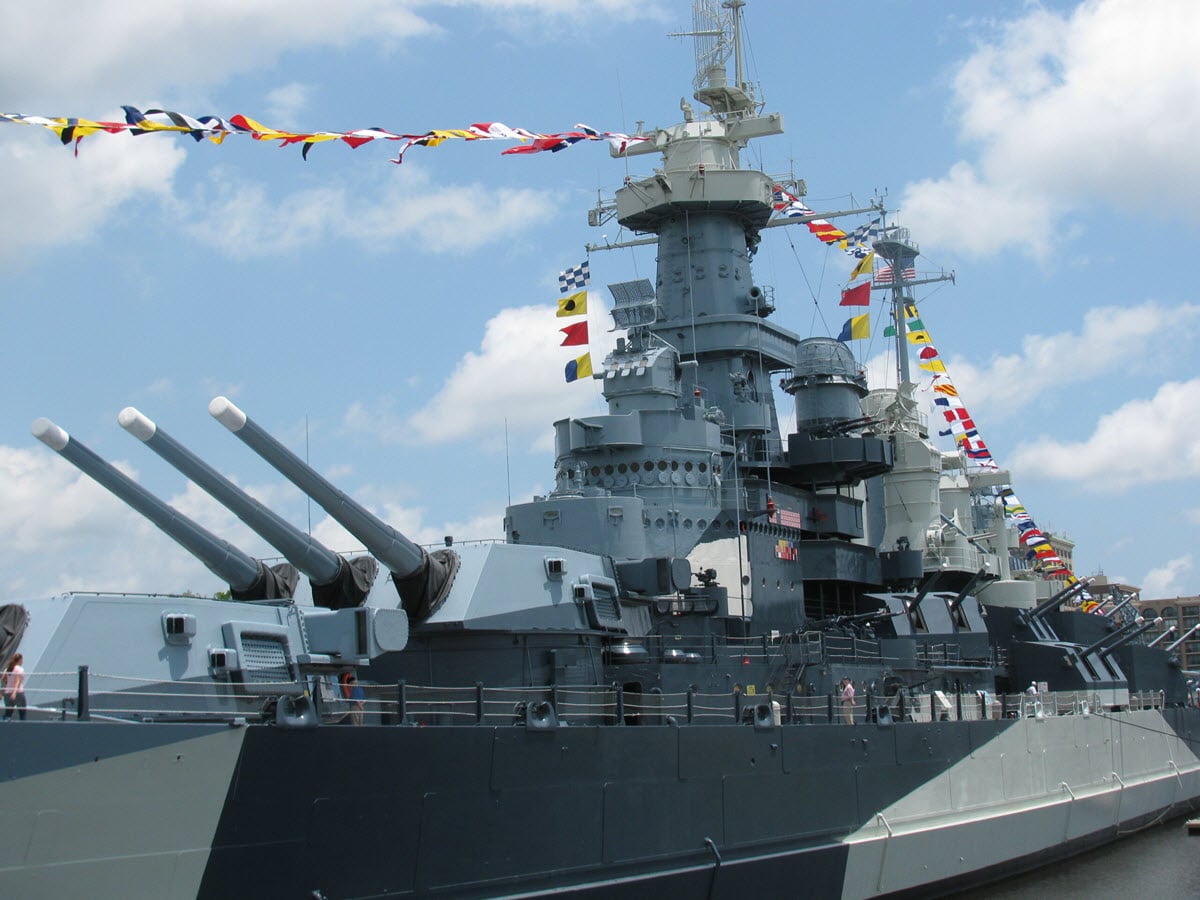 You may pass by the Battleship USS North Carolina on a historic ferry tour.