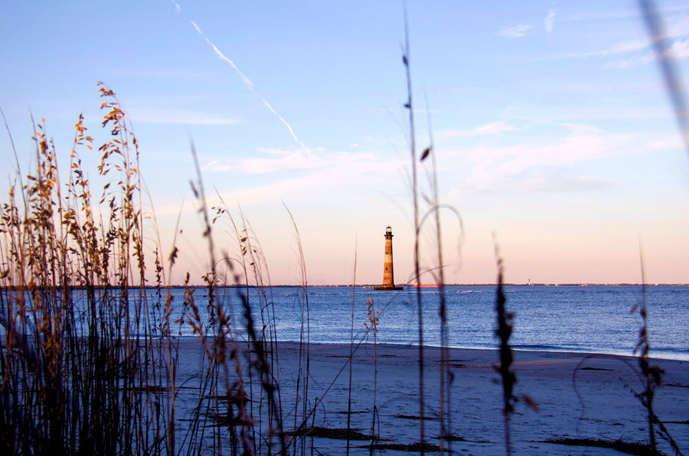 Morris Island lighthouse across from Folly Beach Charleston