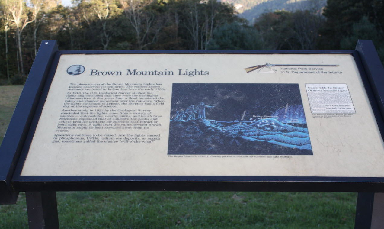 Roadside marker for Brown Mountain Lights -- one of the most haunted places in the Carolinas