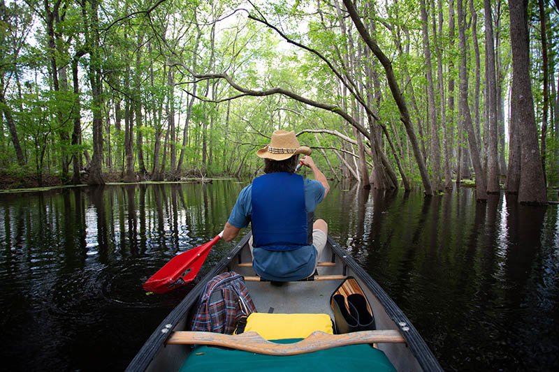 man kayaking on a river in SC