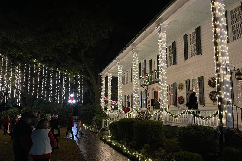 Christmas lights adorn the Kaminski House Museum