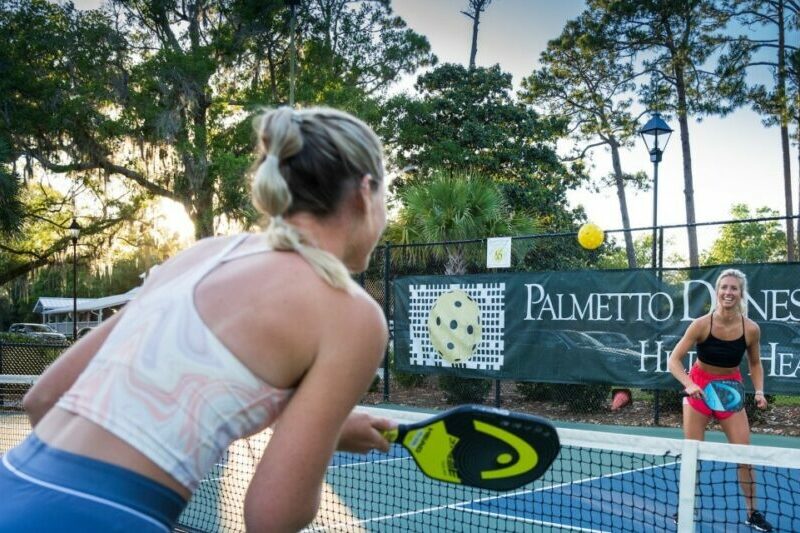 Playing pickleball at Palmetto Dunes Tennis Center