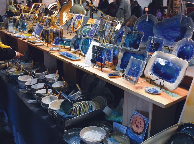 beautiful blue pottery displays at the Seagrove Pottery Festival