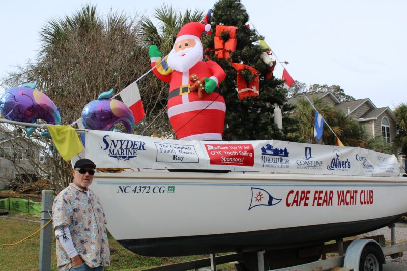 Santa inflatable on a Cape Fear Yacht Club boat