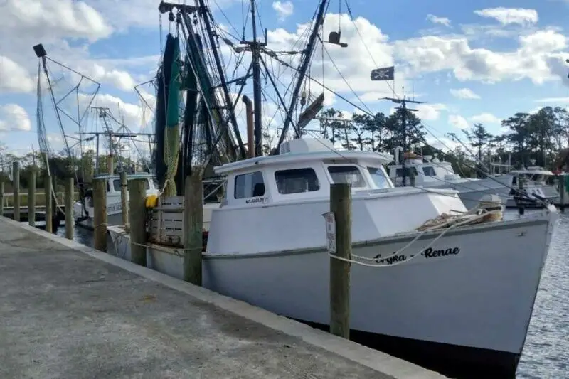 Boat docked at Harkers Island NC