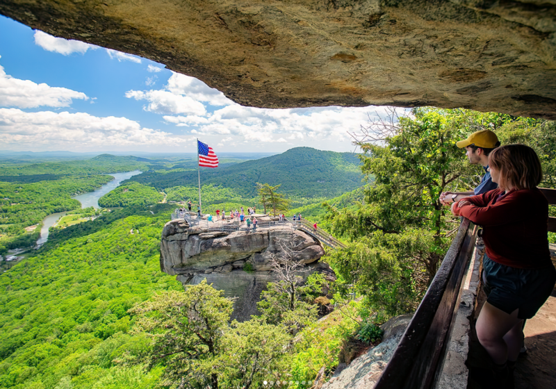 View of Chimney Rock in springtime