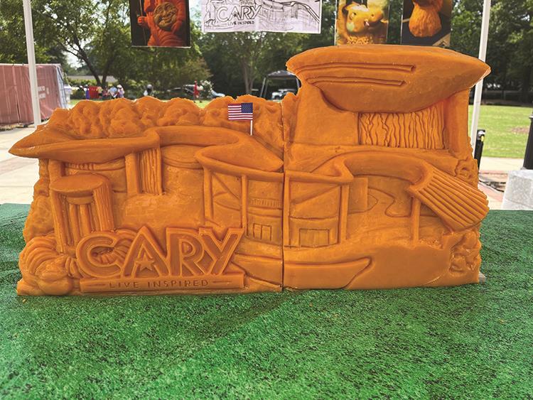 Block of cheese carving for Cary NC Pimento Cheese Festival