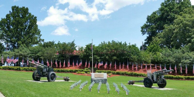 Memorial Day Celebration display with cannons and flags in Thomasville NC