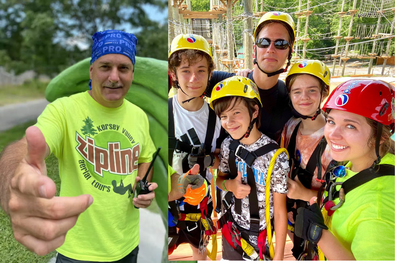 Tony Wohlgemuth and zip-liners at Kersey Valley Attractions