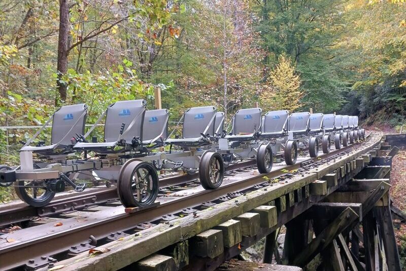 Andrews Valley Rail Tours crossing a trestle bridge