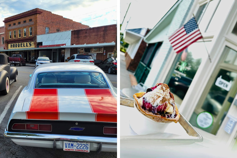 Classic Car Cruise-Ins at Courthouse Square; blueberry-topped ice cream bowl at Burgaw Alimente