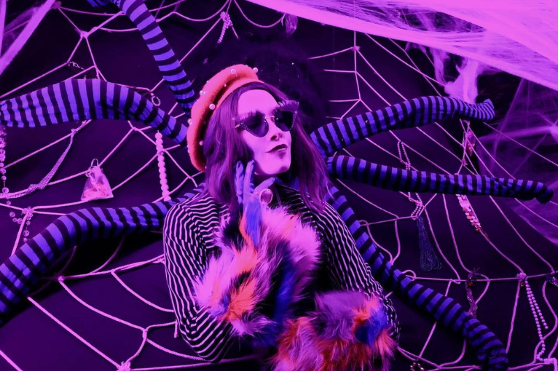 Spider woman character on Asheville Haunted Trail