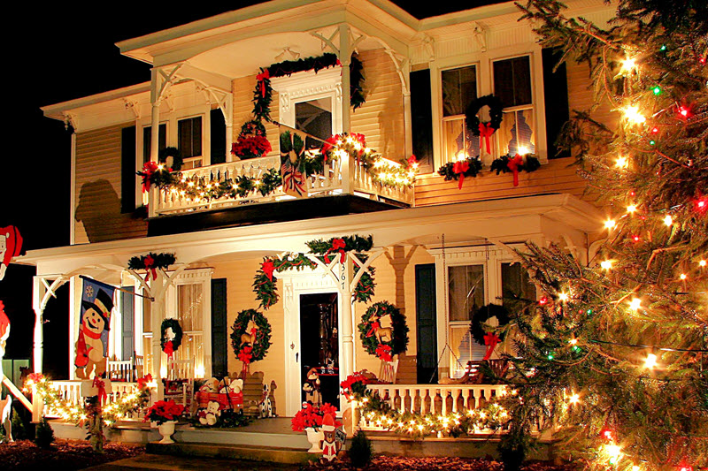 Night photo of Christmas lights on home in McAdenville, NC