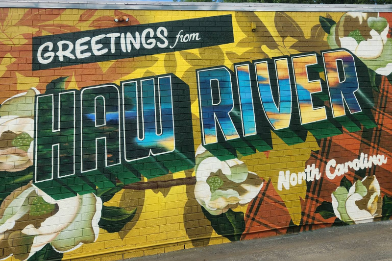 Haw River mural at the Rambling River Mercantile