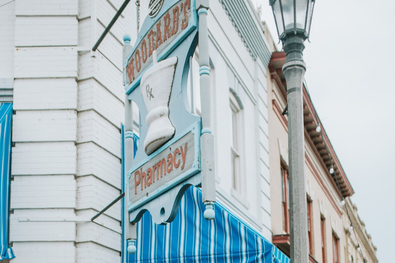 Woodard's Pharmacy awning in Hertford, NC.