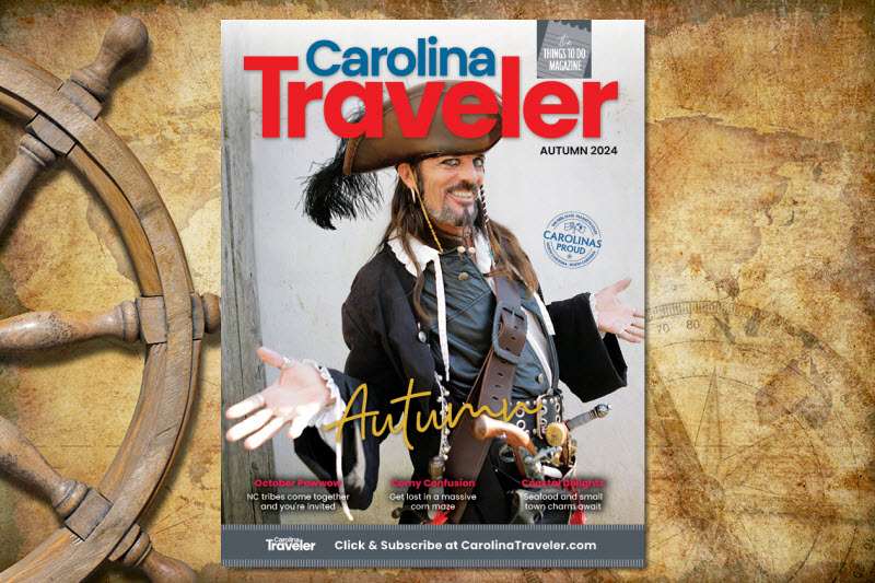 Carolina Traveler fall 2024 magazine with a pirate on the cover